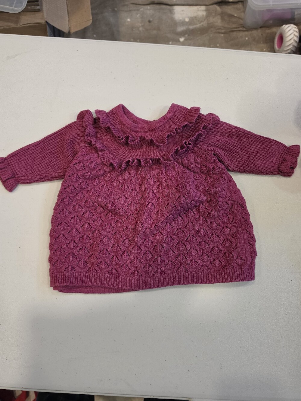 Janie & Jack Knit Ruffle Sweater Dress in Magenta Pink